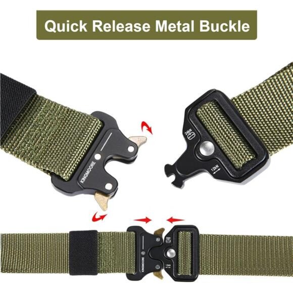 Men's Tactical Belt Heavy Duty Webbing Belt Adjustable Military Style Nylon Belt - Picture 3 of 7